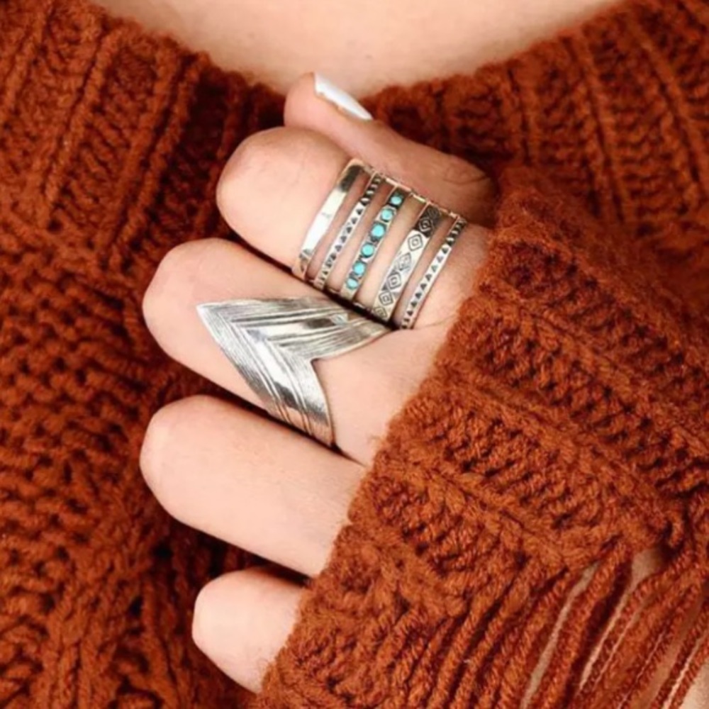 🌈LAST ONE🌈 Sz 7 Boho Silver Geometric Pattern Antique Thumb Finger Ring - Picture 5 of 11